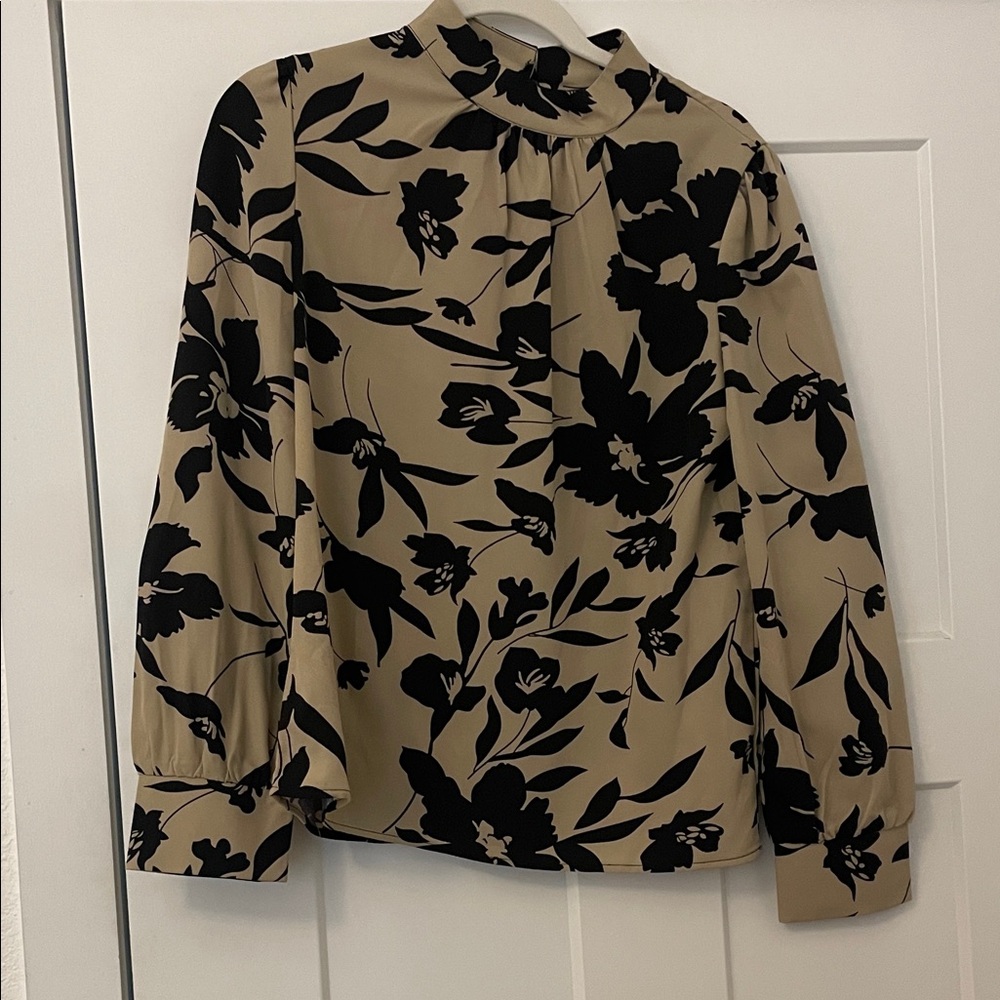 SHEIN Black and Tan Floral Blouse